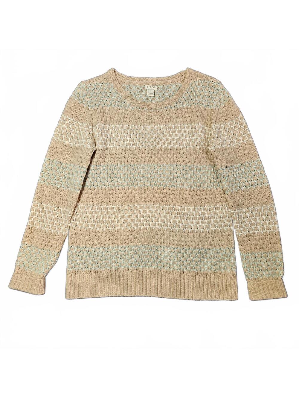 J.Crew Women's Small Beige Light Blue Knit Sweater Warm Soft Cozy Cottage